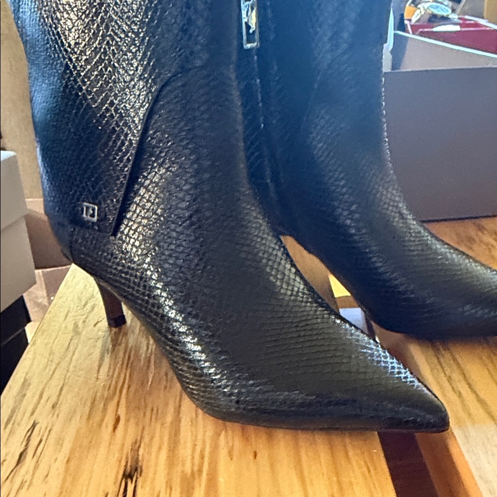 Franco Sarto Black Textured Heeled Boots size 5 (82). Retail $85